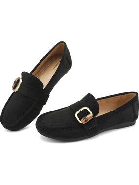🆕Women's Dark Black Faux Suede Comfortable Loafers Classic Business Casual
